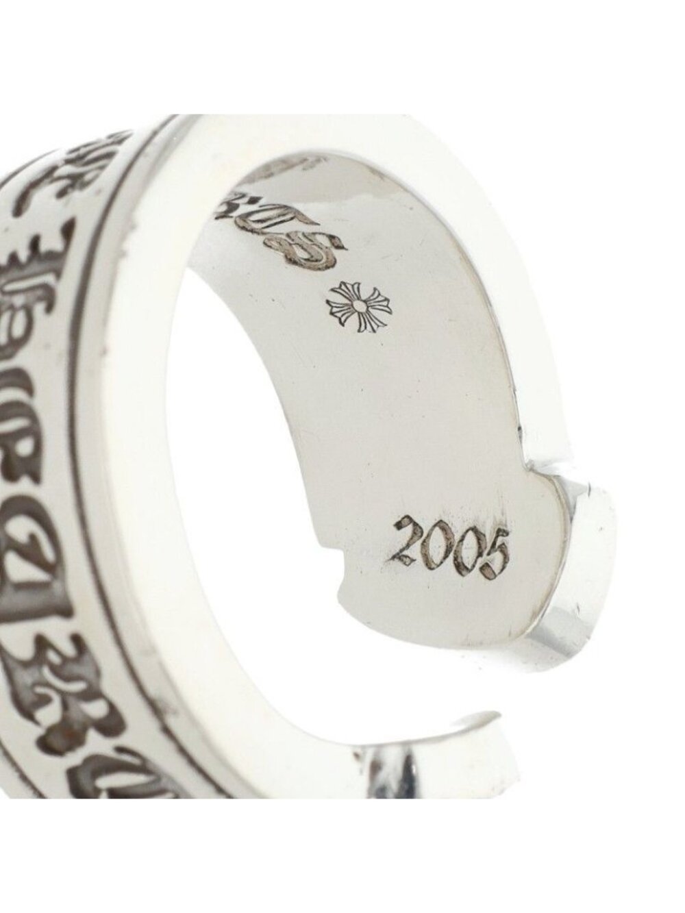 Chrome Hearts LG Scroll Label Large Silver Ring - Gem